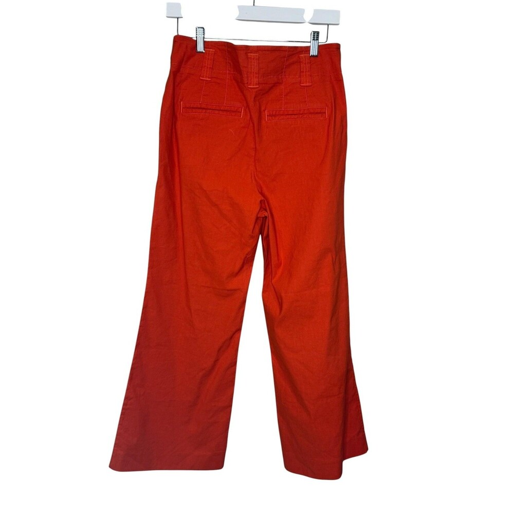 Maeve Colette Anthropologie Pants 10 Orange Linen Blend Wide Leg High Rise - Picture 6 of 11